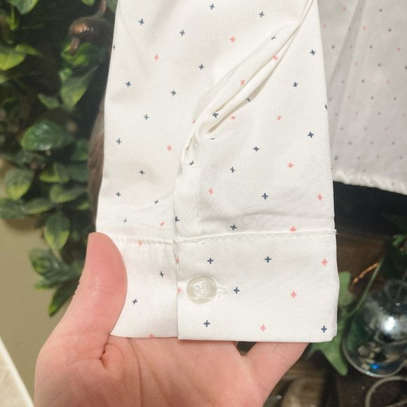 Star or cross print button-down shirt ~ Celestrial white pink blue MEDIUM blouse - Picture 12 of 15